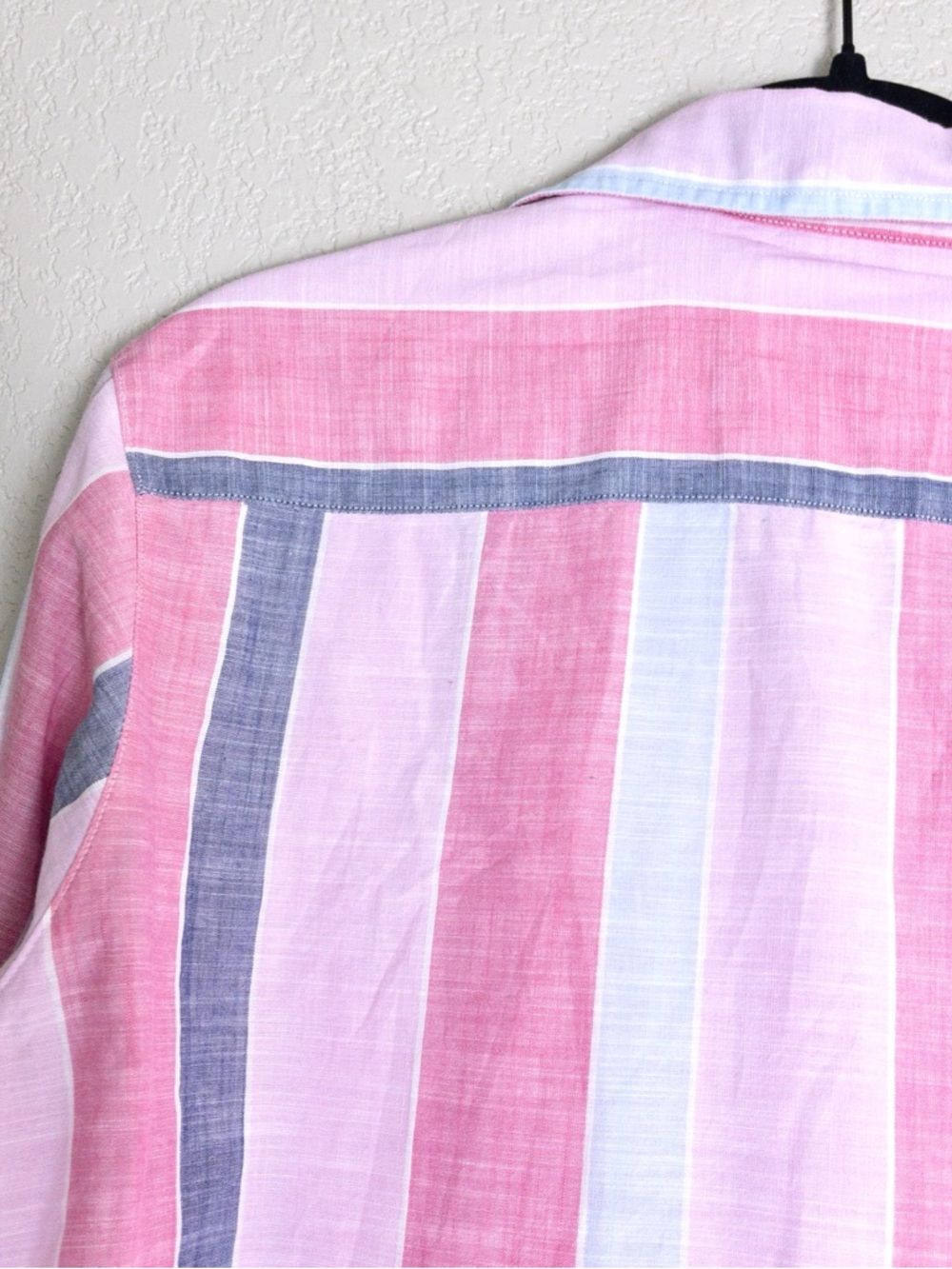 Frank & Eileen Italian Cotton Eileen Button-Up Shirt XS Pink Navy Wide Stripe - Picture 8 of 9